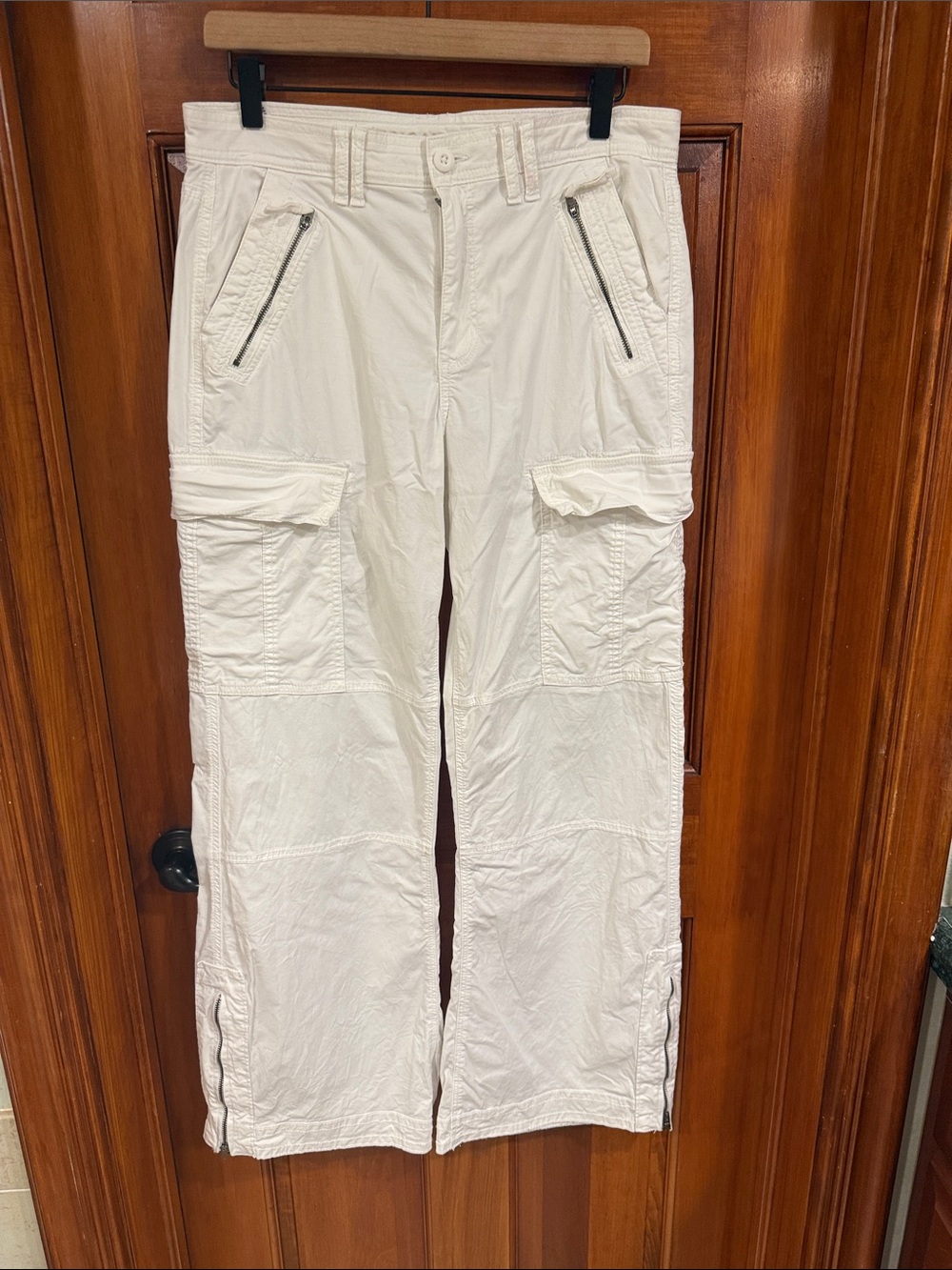 White Cargo Pants with Zip Pockets